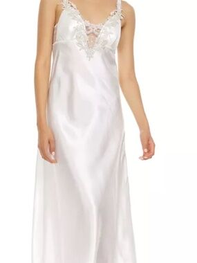 Flora by Flora Nikrooz Stella Satin Venise Trim Lingerie Nightgown - Ivory